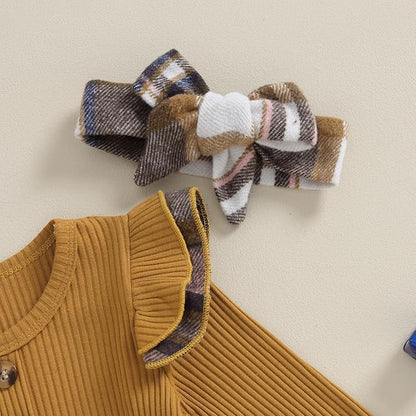 Hnyenmcko Newborn Baby Girl Christmas Clothes Infant Red Plaid Romper Dress Ruffle Long Sleeve Ribbed Bodysuit Headband Set