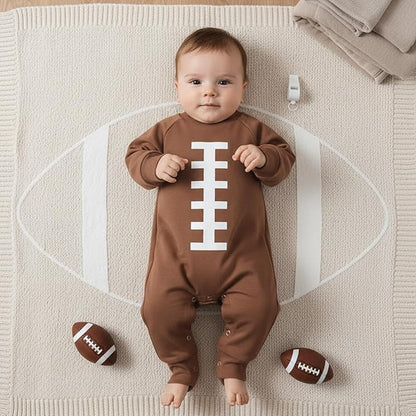 allshope Newborn Baby Boy Girl Fall Outfit Romper Sweatshirt Football Rugby Print Onesie Jumpsuit Bodysuit Infant Clothes