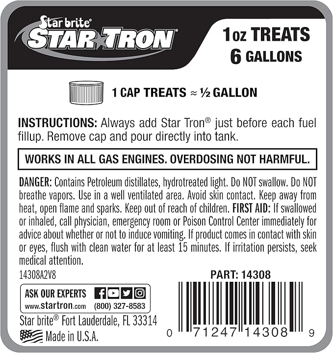 STAR BRITE Star Tron Enzyme Fuel Treatment - Small Engine Formula – Gas Additive Rejuvenates & Stabilizes Old Gasoline - Cures & Prevents Ethanol Problems 8 OZ (14308SS) FFP Certified