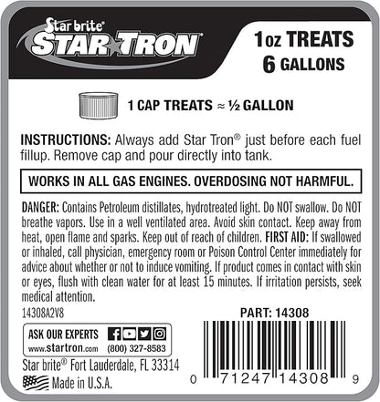 STAR BRITE Star Tron Enzyme Fuel Treatment - Small Engine Formula – Gas Additive Rejuvenates & Stabilizes Old Gasoline - Cures & Prevents Ethanol Problems 8 OZ (14308SS) FFP Certified