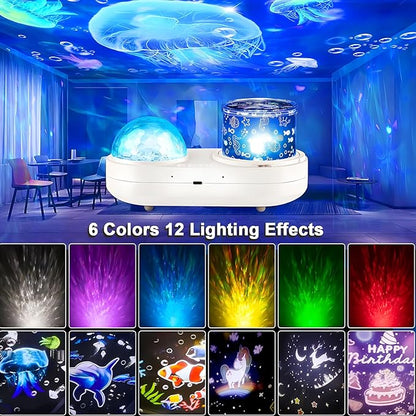 Ocean Kids Night Light Projector,360°Rotating Jellyfish Lamp Projector with 7 Films & Timer Sensory Lights,Baby Toddler Bedroom Ceiling Projector, Birthday Christmas Gifts for Children Adults