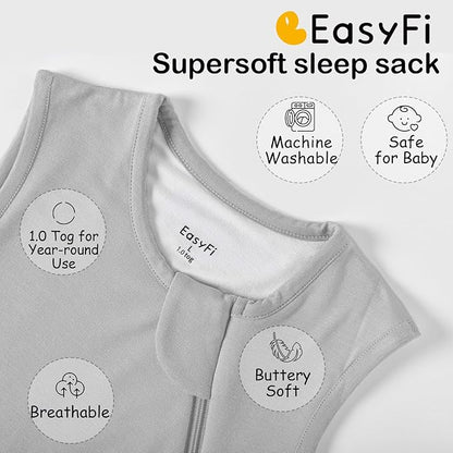 Supersoft Rayon Made from Bamboo Sleep Sack 12-18 Months 1.0 Tog Toddler Sleep Sack Baby Wearable Blanket with 2-Way Zipper Unisex Sleeping Bag for Babies All-year-around - Gray