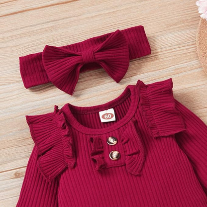 Aalizzwell Preemie Newborn Infant Baby Girls Clothes Ribbed Bodysuit Pants Set Fall Winter Outfits