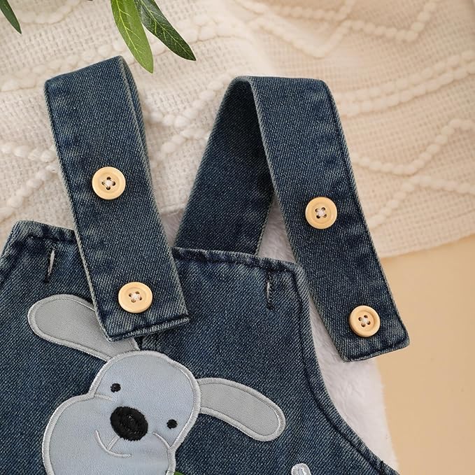 Baby Boy Clothes Fall Winter Outfits Long Sleeve Striped Romper Cute Cartoon Jeans Overalls Pants Set 0-18 Months