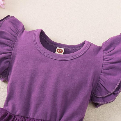 Baby Girl Clothes Infant Ruffle Sleeve Romper Dress Newborn Solid Tutu Skirt Sets Jumpsuit Headband Outfit