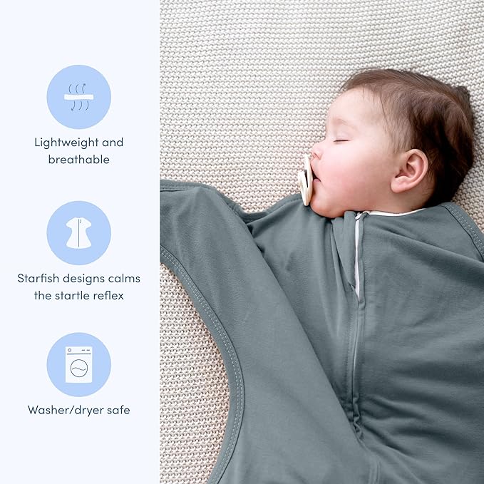 SleepingBaby Zipadee-Zip Transition Swaddle - Cozy Baby Swaddle Blanket with Zipper Convenience - Roomy Wearable Blanket for Easy Diaper Changes - Classic Grey, Medium (6-12 Month)