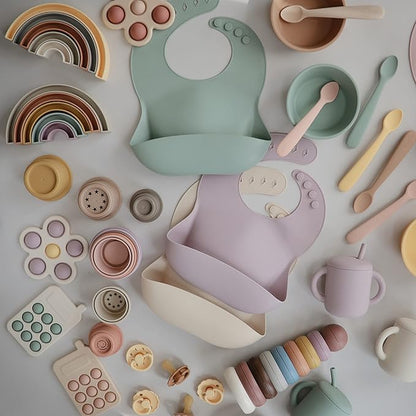 mushie Silicone Baby Feeding Spoons | 2 Pack (Dried Thyme/Natural)