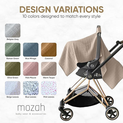 MOZAH Baby Car Seat Cover - Warm Taupe - 100% Organic Muslin - Soft, Breathable and Lightweight, Baby Infant Car Seat Essentials