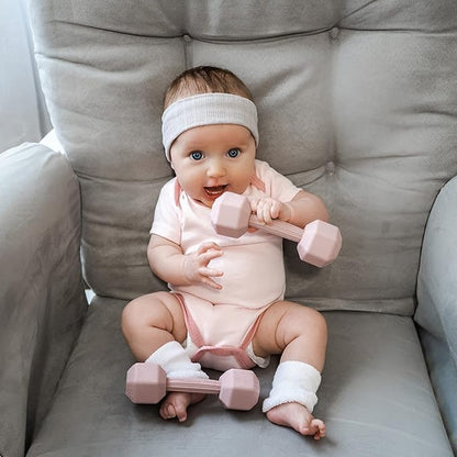 Baby Dumbbell - Silicone Infant Rattle Teether, Toddler Sensory Toy, Durable Safe Exercises Workout Weight - Great Gift for Girls and Boys (1pcs - Black)