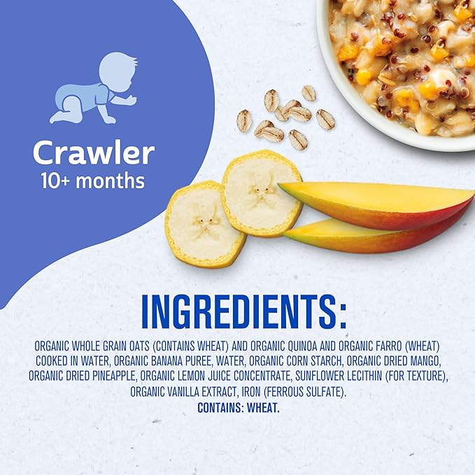 Gerber Stage 3 Baby Food, Organic Morning Bowl, Oats Quinoa & Farro, Baby Oatmeal, 8PK