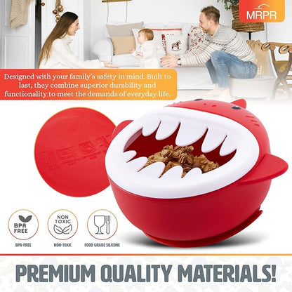 MRPR Chompers Silicone Shark Bowl - Baby & Toddler Suction-bowl - BPA-Free, Microwave & Dishwasher safe - Mess-Free Mealtime - Fun & Durable Snack-bowl for Kids - Strong Suction, Travel-Friendly