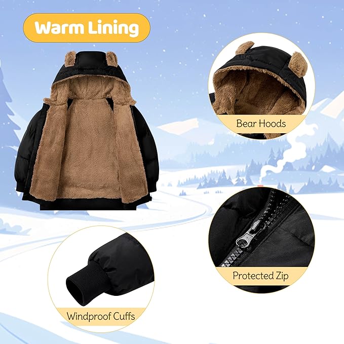 TUONROAD Baby Girls Coats for 6 Months-5 Years Toddlers Boy Winter Jacket Warm Bear Hooded Outdoor Coats Size 5