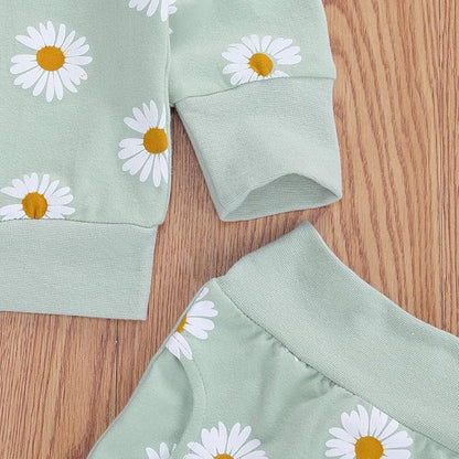 3Pcs Baby Girl Outfits Daisy Sweatshirt + Pants + Headband Infant Fall Winter Clothes