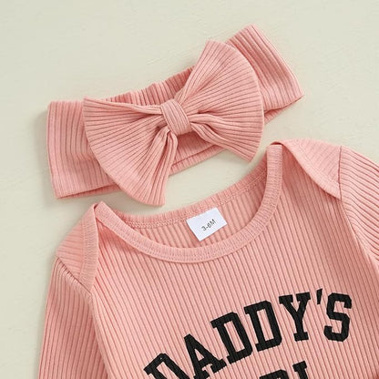 WZTYYDS Newborn Baby Girl Clothes Ribbed Romper Print Long Sleeve Jumpsuits Bow Headband Set Infant One-piece Outfits