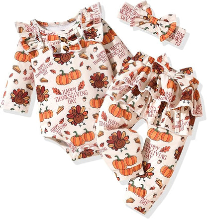 Aalizzwell Preemie Newborn Infant Baby Girls Clothes Ribbed Bodysuit Pants Set Fall Winter Outfits