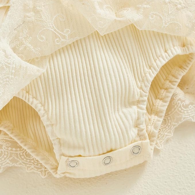 Infant Baby Girl Lace Romper Baby Tulle Dress Romper Flowers Bodysuit Spring Summer Festival Clothes with Headband