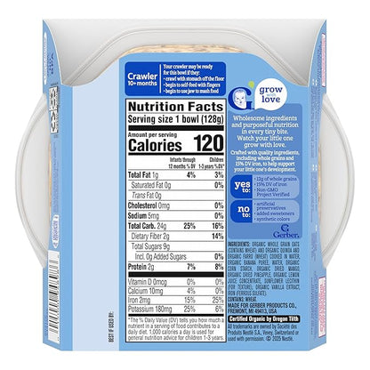 Gerber Stage 3 Baby Food, Organic Morning Bowl, Oats Quinoa & Farro, Baby Oatmeal, 8PK