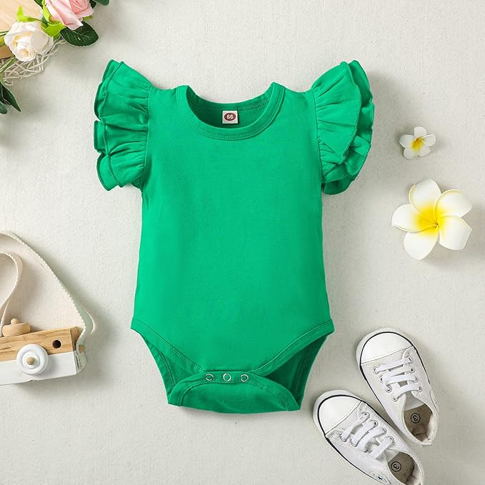 Baby Girl Solid Color Romper Infant Ruffle Sleeve Bodysuit One Piece Outfit Toddler Jumpsuit clothes