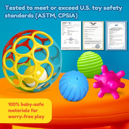 Sensory Balls for Toddlers 1-3, Sensory Baby Toys 6-12 Months, Infant Squeeze Sensory Toys,Baby Rattle Ball, Baby Teething Sensory Montessori Toys Soft Chew Toy with Rattles for Babies