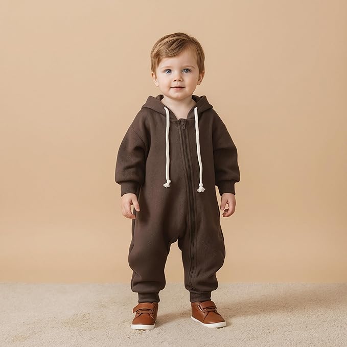Unutiylo Unisex Baby Boys Girls Long Sleeve Infant Baby Zipper Hooded Jumpsuits Romper Loose Outfit Clothes