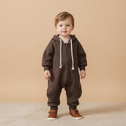 Unutiylo Unisex Baby Boys Girls Long Sleeve Infant Baby Zipper Hooded Jumpsuits Romper Loose Outfit Clothes