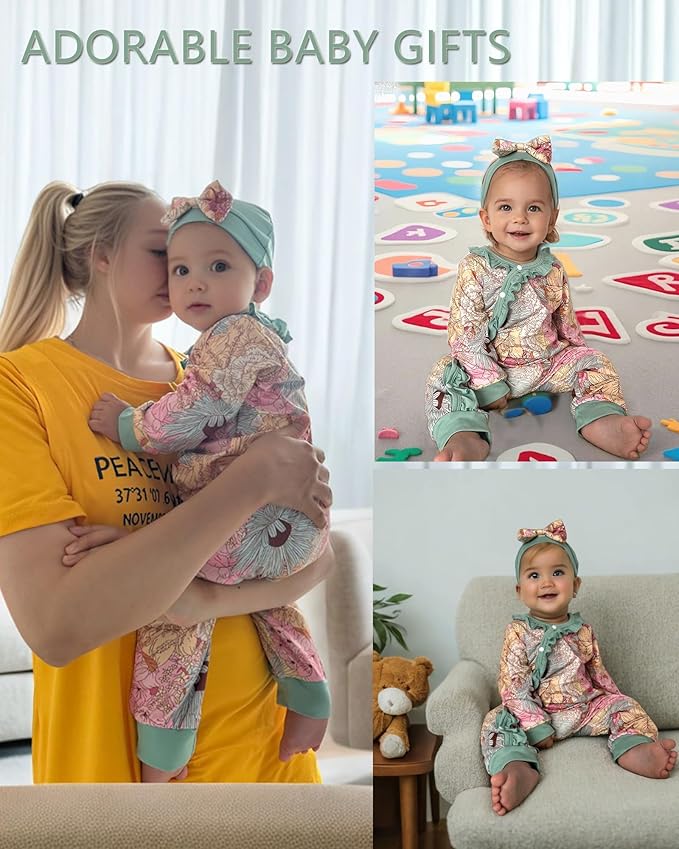 Newborn Baby Girl Clothes Infant Floral Print One-Piece Romper+Jumpsuit+Bodysuit+Hat+Headband