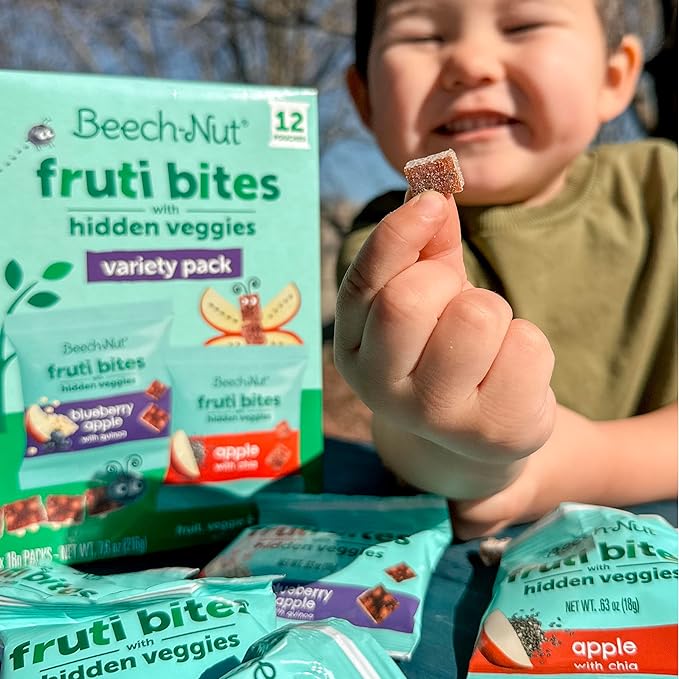 Beech-Nut Toddler Snacks Fruti Bites with Hidden Veggies Quinoa & Chia, Fruit Snack Variety Pack for Babies and Toddlers, 6 Boxes (72 Individually Wrapped Packs)