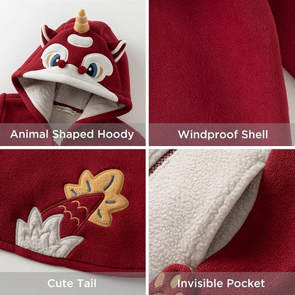 DAVE&BELLA Toddler Fleece Jacket, Baby Boys Girls Animal-shaped Hooded Zipper Long Sleeve Warm Spring Autumn Outerwear Coat