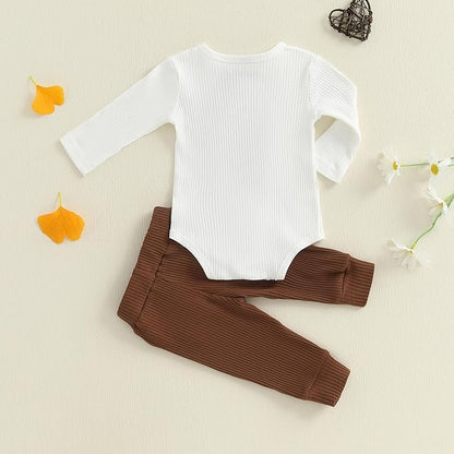 fhutpw Baby Boy Clothes 3 6 12 18 Months Ribbed Knitted Long Sleeve Romper and Pants Sets Newborn Fall Splicing Color Outfits