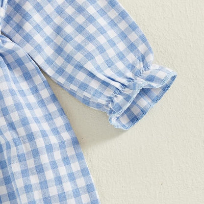 Newborn Infant Smocked Baby Girl Clothes Plaid Bubble Romper Long Leg Bodysuit Bow One-Piece Jumpsuit