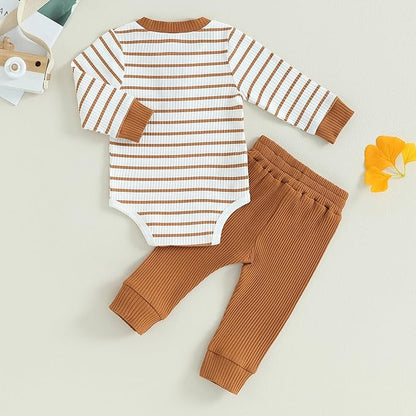 Newborn Baby Boy Girl Clothes Ribbed Knitted Long Sleeve Romper Pants Solid Cotton Infant Fall Winter Outfits 2Pcs