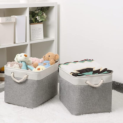 Bidtakay Storage Baskets for Organizing Large Storage Bins for Shelves 2 Pack 16x12 in Fabric Baskets for Blanket Nursery Toy Storage Collapsible Organizer Bins Closet Organizers Storage-Grey&White