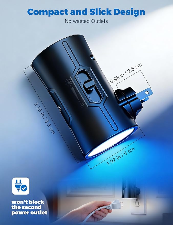 Night Light, 2-Pack Dimmable Plug-in Night Light with Auto On/Off & 90°Rotatable Plug, 0-100LM Adjustable Brightness, 1W Ultra Low Energy for Bedroom, Hallway, Bathroom, Nursery, Kids, Blue