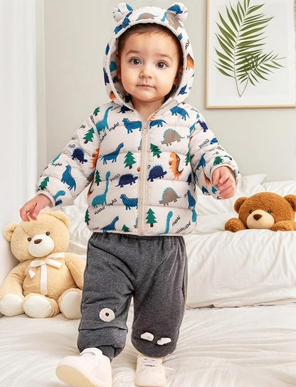 Happy Cherry Infant Baby Cute Cartoon Prints Winter Jacket Bear Ear Hood Warm Puffer Coat 6M-4T