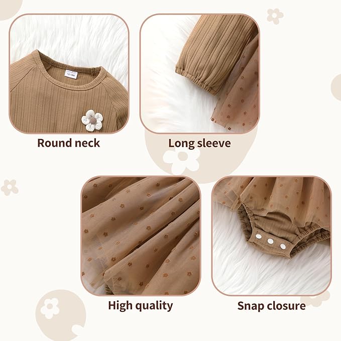 YOUNGER TREE Newborn Baby Girl Romper Dress Outfits Long Sleeve Floral Tutu Bodysuit with Leggings Hat Infant Fall Clothes