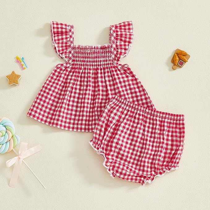 Mubineo Baby Girl Summer Clothes Cute Ruffle Tops Dress Shorts Outfits Set Infant Toddler Shrit Bloomers Princess Outfit