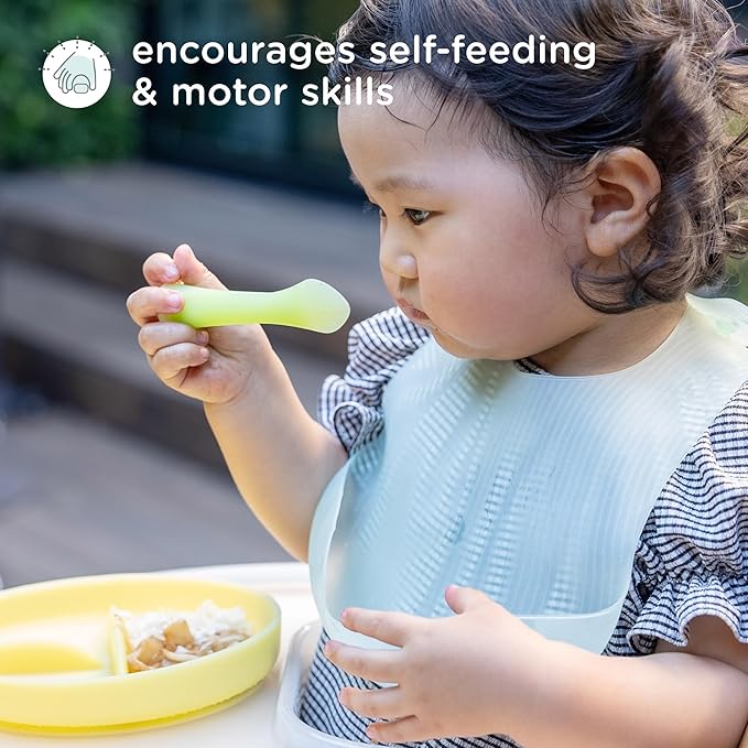 Olababy 100% Silicone Soft-Tip Training Spoon for Baby Led Weaning 2pack (Pearl/Blueberry)