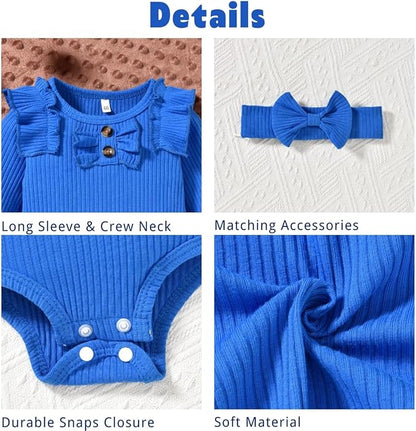 Aalizzwell Preemie Newborn Infant Baby Girls Clothes Ribbed Bodysuit Pants Set Fall Winter Outfits