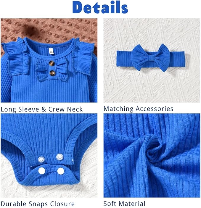 Aalizzwell Preemie Newborn Infant Baby Girls Clothes Ribbed Bodysuit Pants Set Fall Winter Outfits