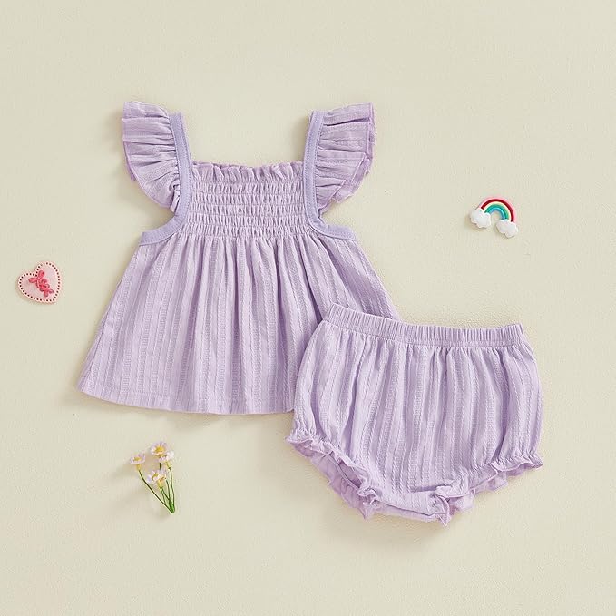 Mubineo Baby Girl Summer Clothes Cute Ruffle Tops Dress Shorts Outfits Set Infant Toddler Shrit Bloomers Princess Outfit