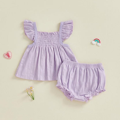 Mubineo Baby Girl Summer Clothes Cute Ruffle Tops Dress Shorts Outfits Set Infant Toddler Shrit Bloomers Princess Outfit