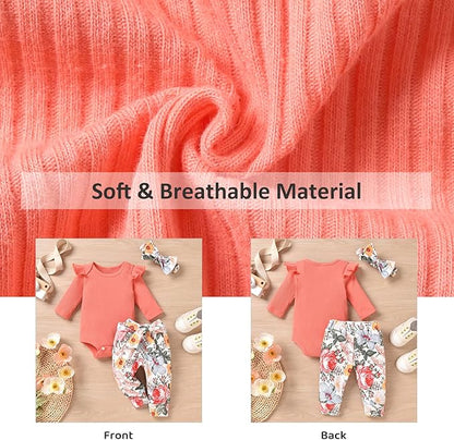 Aalizzwell Preemie Newborn Infant Baby Girls Clothes Ribbed Romper Bodysuit Pants Set Fall Winter Outfits