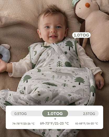 Yoofoss Rayon Made from Bamboo Baby Sleep Sack 12-18 Months 1.0 Tog Baby Wearable Blanket, Super Soft Infant Toddler Sleeping Sack 2-Way Zipper