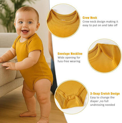 DEFAHN 2PCS Visocse from Bamboo Baby Rompers Unisex Onsies Solid Short Sleeve Baby Bodysuit 0-24 Months