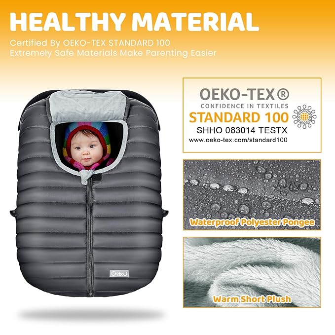 Orzbow Winter Carseat Cover for Baby, Baby Car Seat Cover for Boys & Girls, Warm Infant Car Seat Covers with Plush Lining for Cold Weather, Waterproof, Universal Fit, Newborn Must Have, Dark Grey