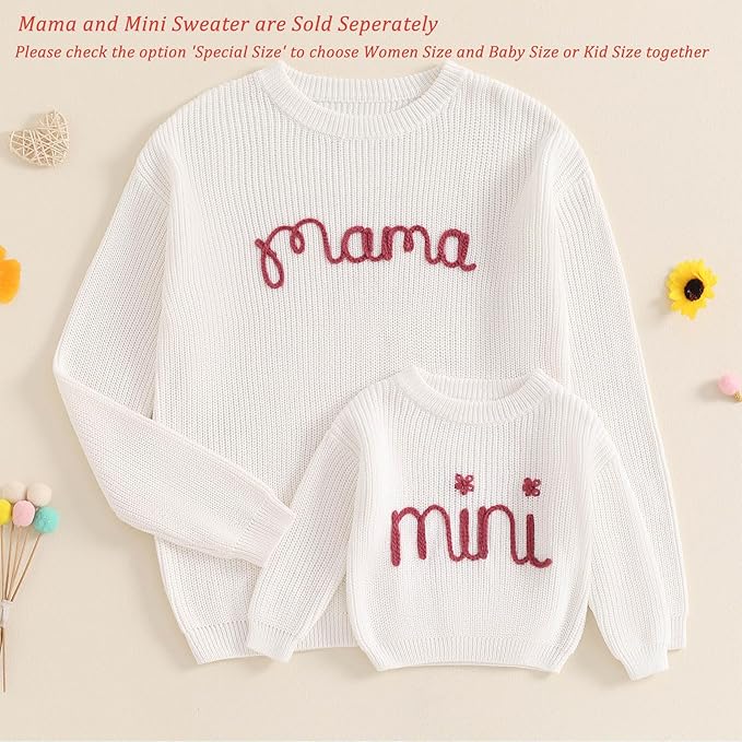 Mommy and Me Sweater Matching Family Outfit Long Sleeve Knit Sweater Pullover Mom and Baby Clothes