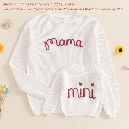 Mommy and Me Sweater Matching Family Outfit Long Sleeve Knit Sweater Pullover Mom and Baby Clothes