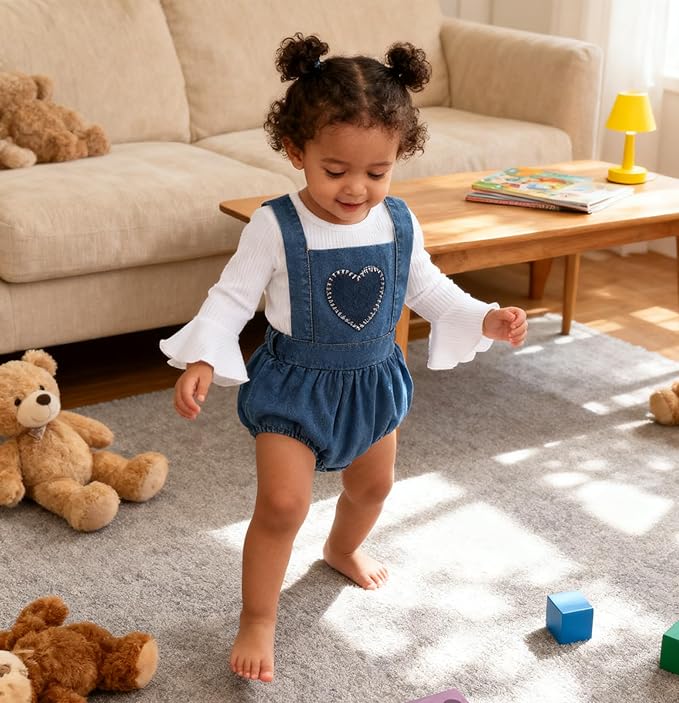 Tiny Cutey Newborn Baby Girl Clothes Bell Sleeve Romper and Corduroy Overalls Shorts Infant Girl Fall Outfits