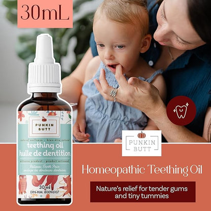 Punkin Butt Teething Oil for Babies, Herbal Plant-Based Formula Infused with Chamomile, Clove & Peppermint & Enhanced with Natural Homeopathics - Chamomilla, Phytolacca & Rheum, 1oz Bottle