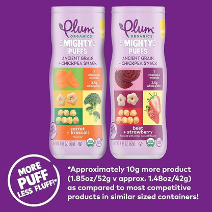 Plum Organics Mighty Puffs Organic Baby Food - Two Flavor Variety Pack - 1.85 oz Canister (Pack of 6) - Ancient Grains and Chickpea Snacks